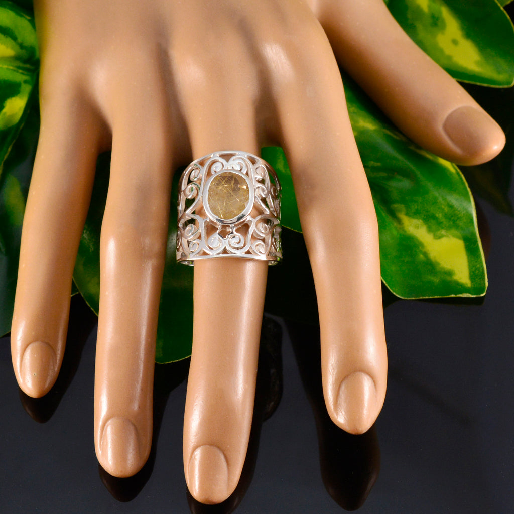 Rutile Quartz Solitaire Middle Eastern Sterling Silver Yellow Gemstones Versatile Filigree  Ring Jewelry