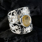 Rutile Quartz Solitaire Middle Eastern Sterling Silver Yellow Gemstones Versatile Filigree  Ring Jewelry