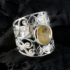 Rutile Quartz Solitaire Middle Eastern Sterling Silver Yellow Gemstones Versatile Filigree  Ring Jewelry