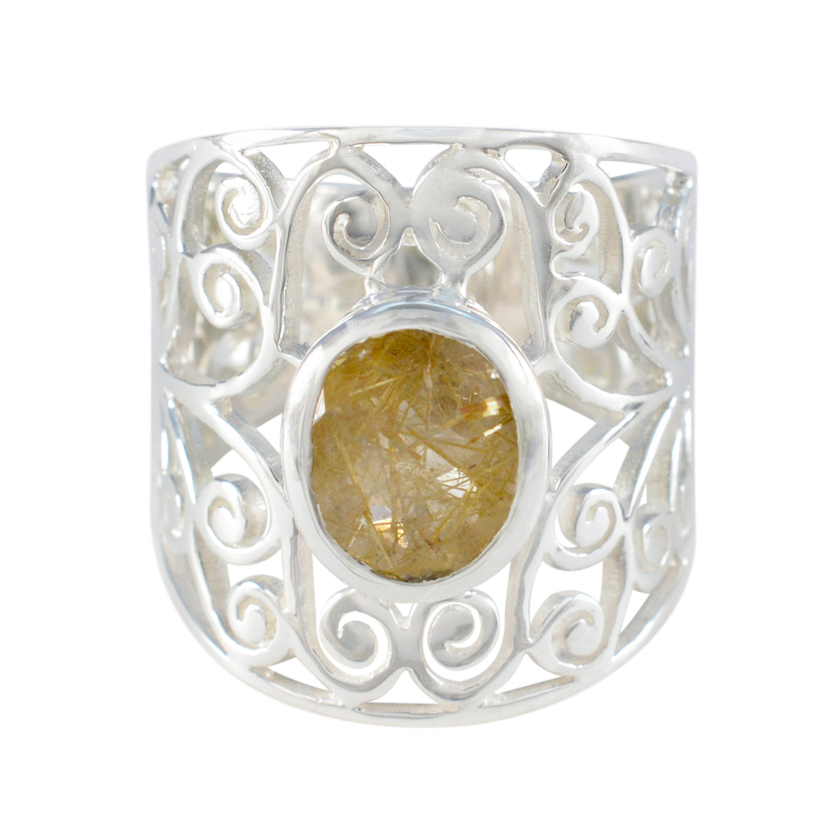 Rutile Quartz Solitaire Middle Eastern Sterling Silver Yellow Gemstones Versatile Filigree  Ring Jewelry Imagen principal del producto