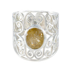 Rutile Quartz Solitaire Middle Eastern Sterling Silver Yellow Gemstones Versatile Filigree  Ring Jewelry
