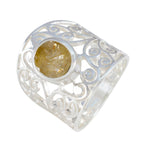 Rutile Quartz Solitaire Middle Eastern Sterling Silver Yellow Gemstones Versatile Filigree  Ring Jewelry