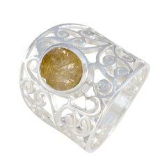 Rutile Quartz Solitaire Middle Eastern Sterling Silver Yellow Gemstones Versatile Filigree  Ring Jewelry