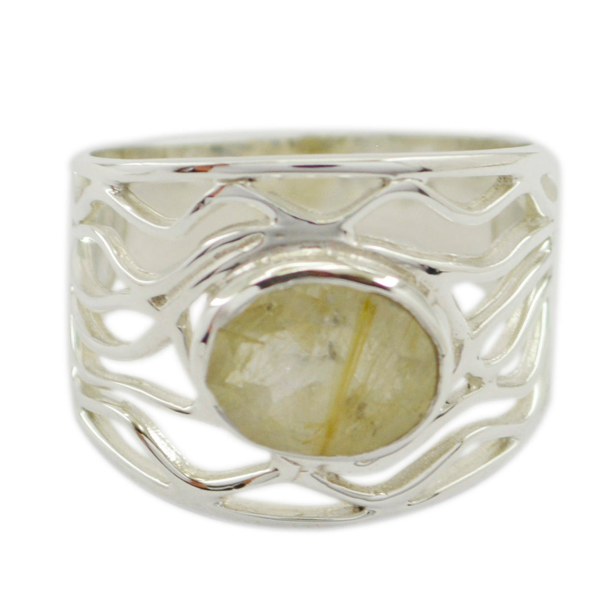 Rutile Quartz Solitaire Spanish 92.5 Silver Yellow Gemstones Minimal Rope Wire Ring Jewelry