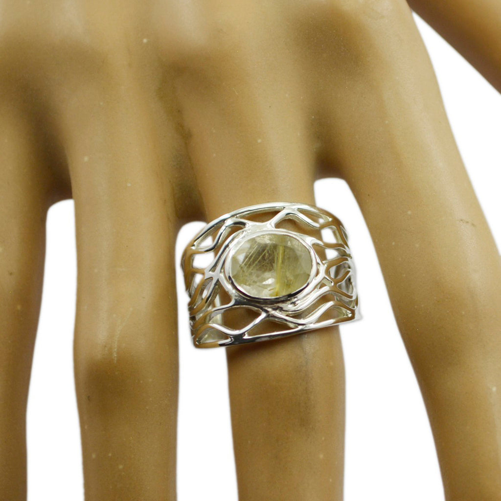 Rutile Quartz Solitaire Spanish 92.5 Silver Yellow Gemstones Minimal Rope Wire Ring Jewelry
