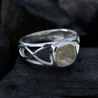 Rutile Quartz Solitaire Russian 925 Silver Black Gemstone Slim Contemporary Ring Jewelry