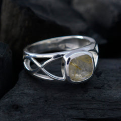 Rutile Quartz Solitaire Russian 925 Silver Black Gemstone Slim Contemporary Ring Jewelry