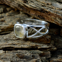 Rutile Quartz Solitaire Russian 925 Silver Black Gemstone Slim Contemporary Ring Jewelry