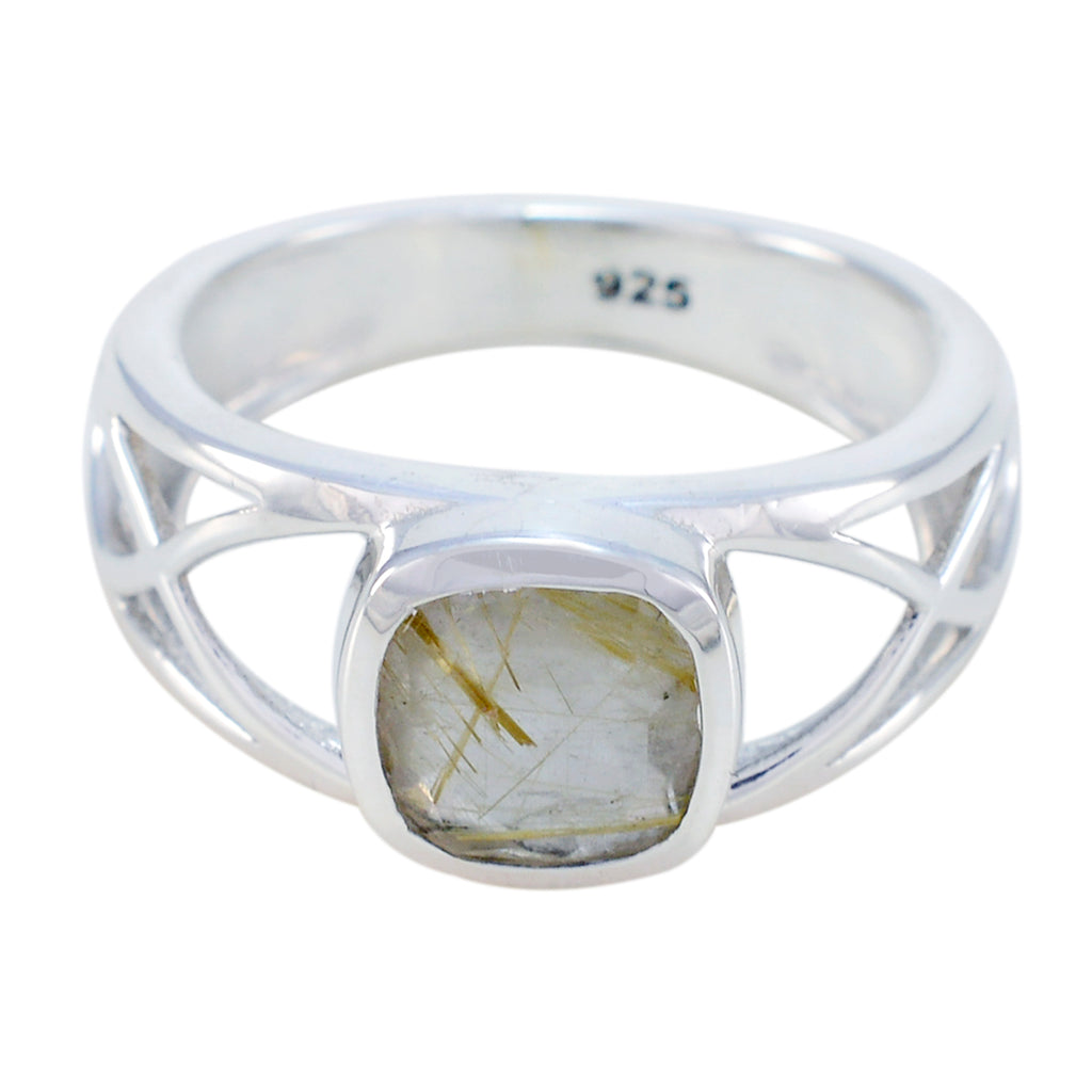 Rutile Quartz Solitaire Russian 925 Silver Black Gemstone Slim Contemporary Ring Jewelry
