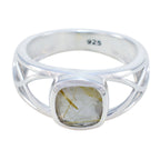 Rutile Quartz Solitaire Russian 925 Silver Black Gemstone Slim Contemporary Ring Jewelry