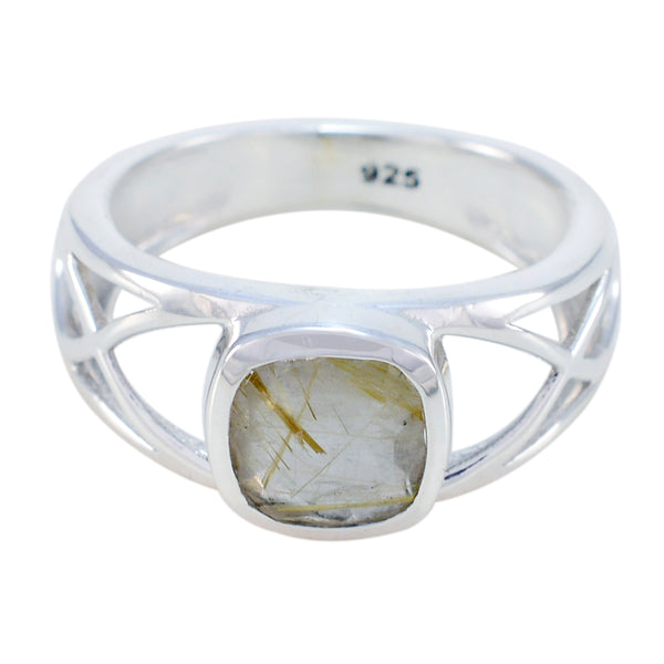 Rutile Quartz Solitaire Russian 925 Silver Black Gemstone Slim Contemporary Ring Jewelry