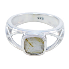 Rutile Quartz Solitaire Russian 925 Silver Black Gemstone Slim Contemporary Ring Jewelry