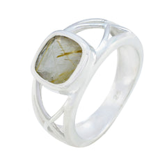 Rutile Quartz Solitaire Russian 925 Silver Black Gemstone Slim Contemporary Ring Jewelry