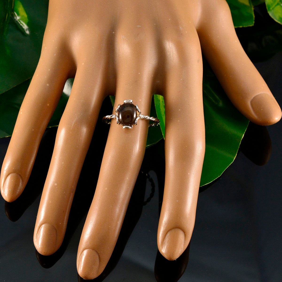 Smoky Quartz Solitaire Turkish Silver Brown Gems Delicate Twist Ring Jewelry