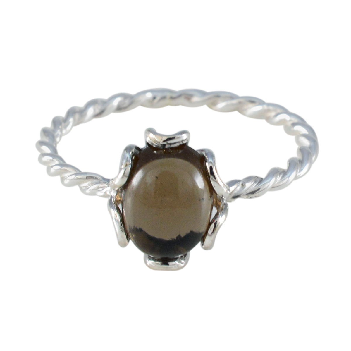 Smoky Quartz Solitaire Turkish Silver Brown Gems Delicate Twist Ring Jewelry Image principale du produit