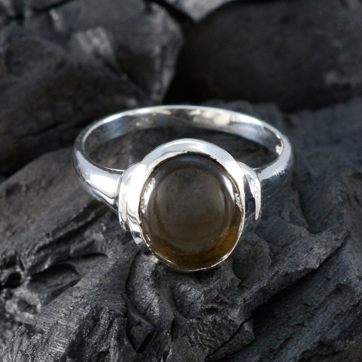 Smoky Quartz Solitaire German Silver Brown Gemstones Minimal Artisan Ring Jewelry