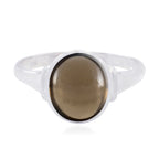 Smoky Quartz Solitaire German Silver Brown Gemstones Minimal Artisan Ring Jewelry