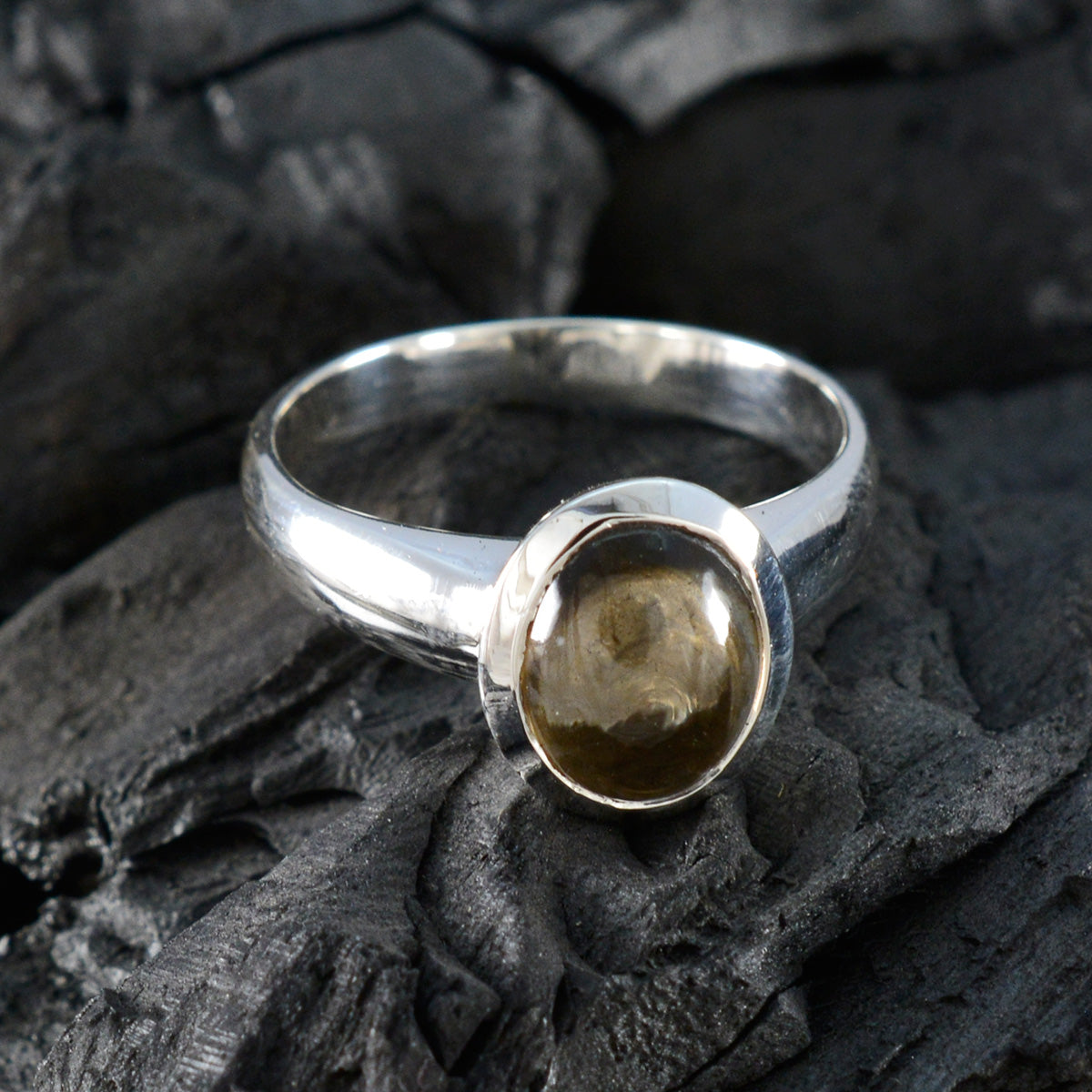 Smoky Quartz Solitaire Moroccan Sterling Silver Brown Gemstone Classic Luxurious Ring Jewellery