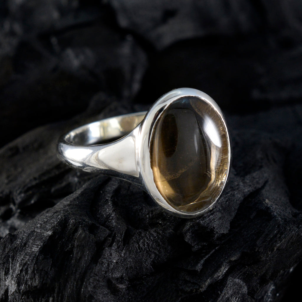 Smoky Quartz Solitaire African 925 Silver Brown Gems Minimal Boho Ring Jewellery