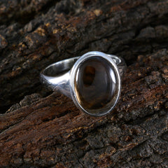 Smoky Quartz Solitaire African 925 Silver Brown Gems Minimal Boho Ring Jewellery