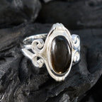 Smoky Quartz Solitaire Indian 925 Silver Brown Gemstones Classic Glamorous Ring Jewellery