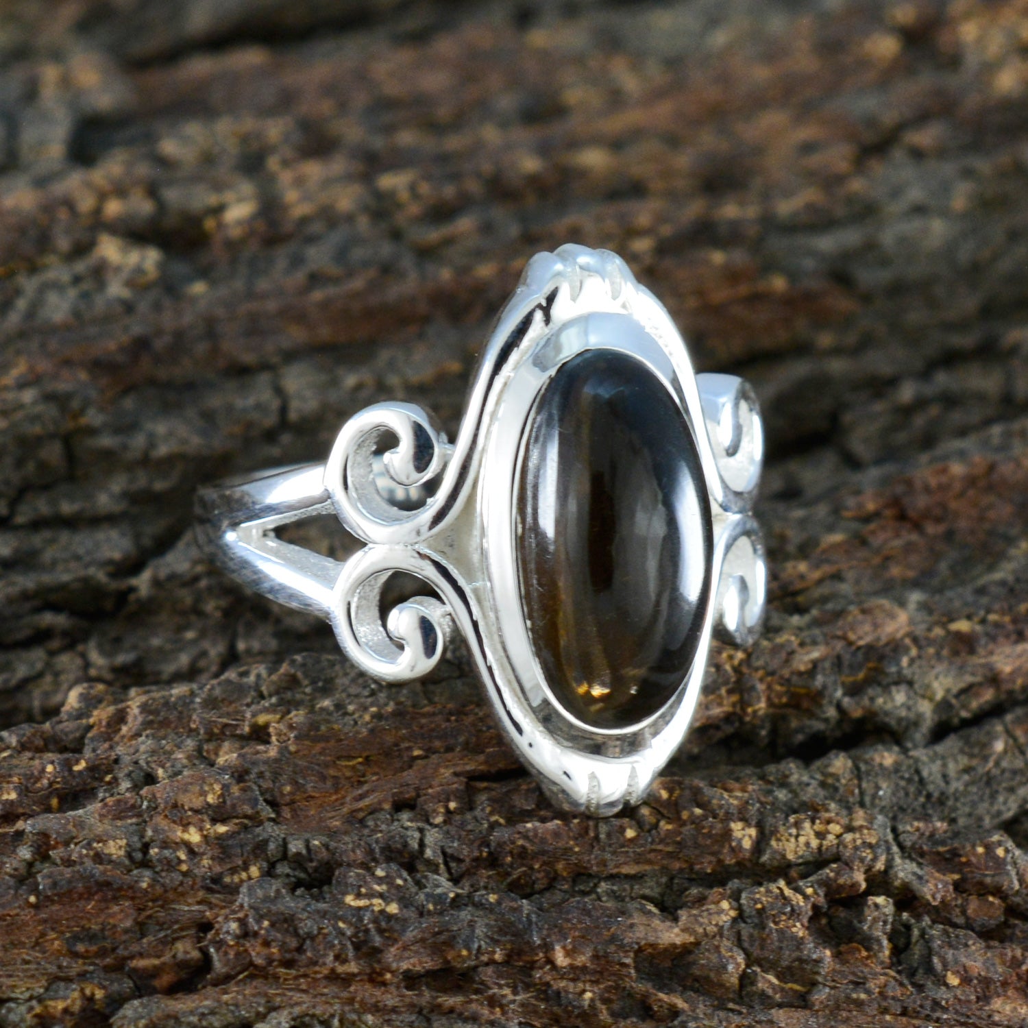 Smoky Quartz Solitaire Indian 925 Silver Brown Gemstones Classic Glamorous Ring Jewellery