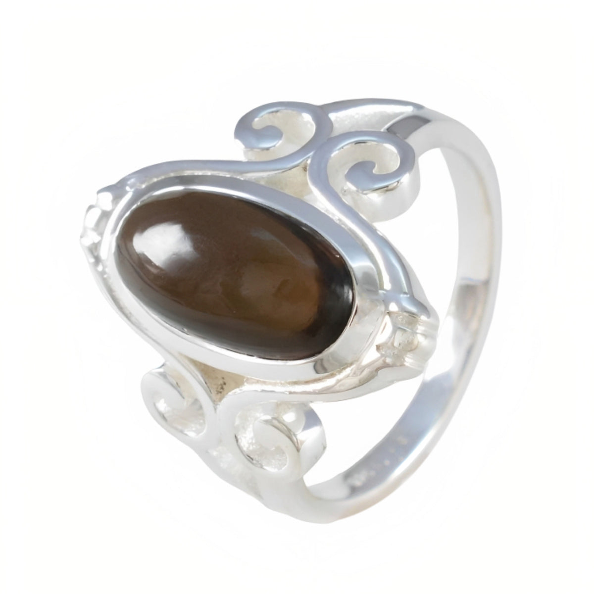 Smoky Quartz Solitaire Indian 925 Silver Brown Gemstones Classic Glamorous Ring Jewellery