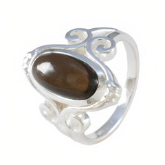 Smoky Quartz Solitaire Indian 925 Silver Brown Gemstones Classic Glamorous Ring Jewellery