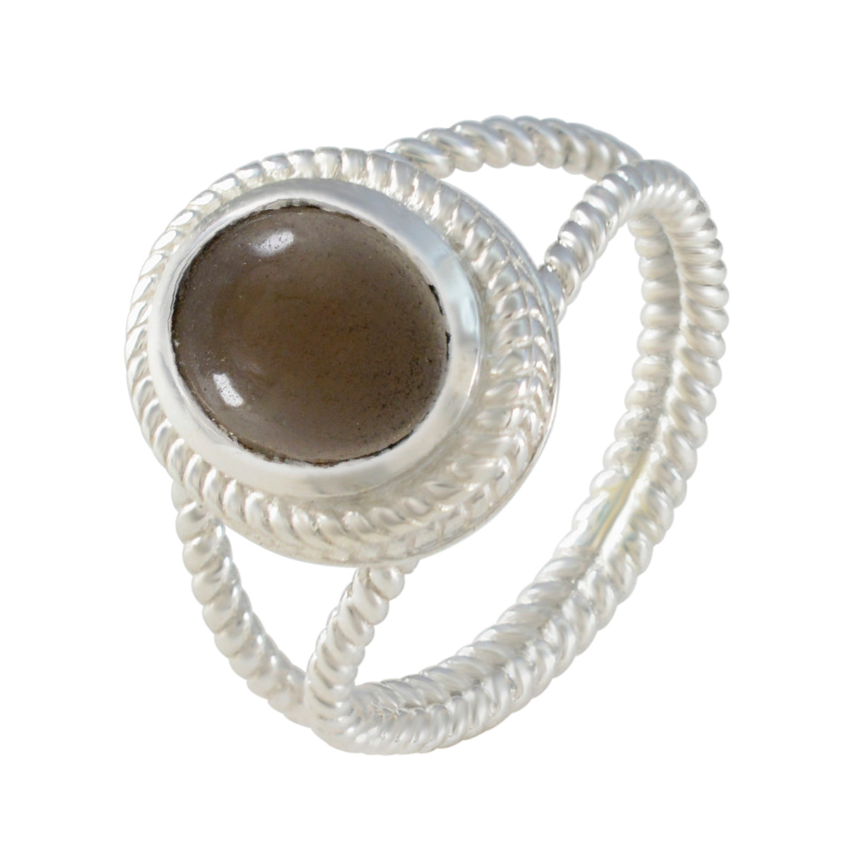 Smoky Quartz Solitaire Latin American Sterling Silver Brown Gemstone Classic Rope Wire Ring Jewelry