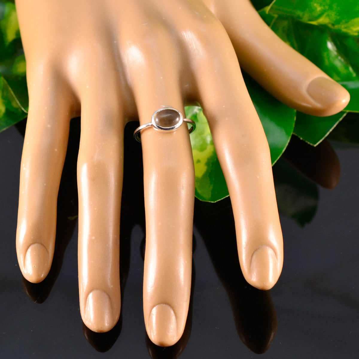 Smoky Quartz Solitaire Korean 92.5 Silver Brown Gemstone Elegant  Graceful Ring Jewelry