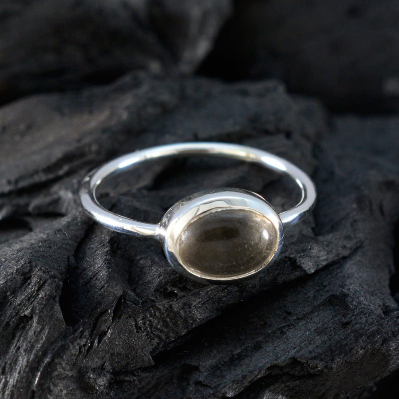 Smoky Quartz Solitaire Korean 92.5 Silver Brown Gemstone Elegant  Graceful Ring Jewelry