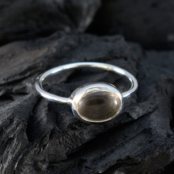 Smoky Quartz Solitaire Korean 92.5 Silver Brown Gemstone Elegant  Graceful Ring Jewelry