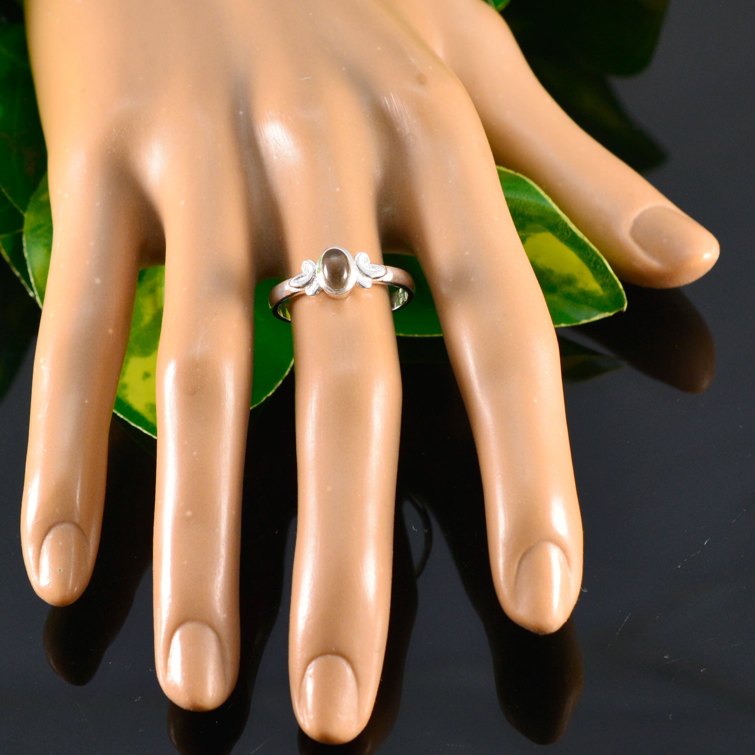 Smoky Quartz Solitaire Turkish Silver Brown Gems Dainty Abstract Ring Jewelry