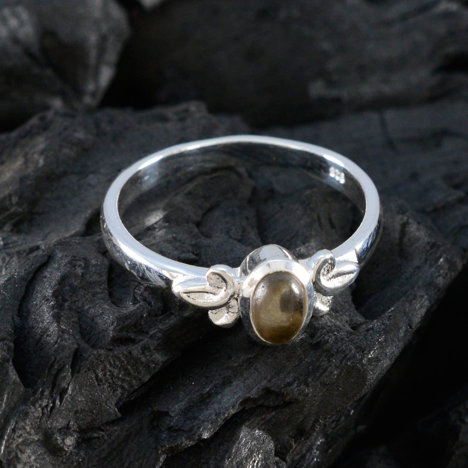 Smoky Quartz Solitaire Turkish Silver Brown Gems Dainty Abstract Ring Jewelry