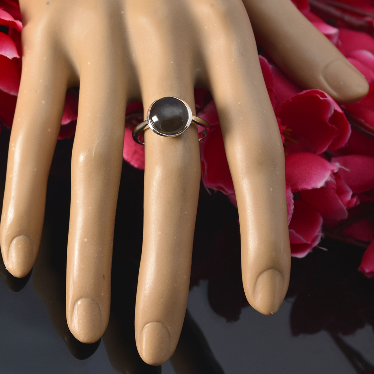 smoky quartz Solitaire French 925 Silver Brown Gemstones Tiny Glamorous Ring Jewelry