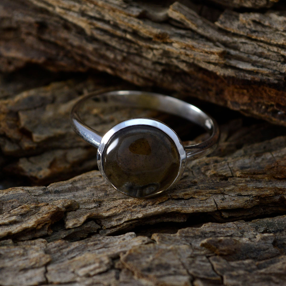 smoky quartz Solitaire French 925 Silver Brown Gemstones Tiny Glamorous Ring Jewelry