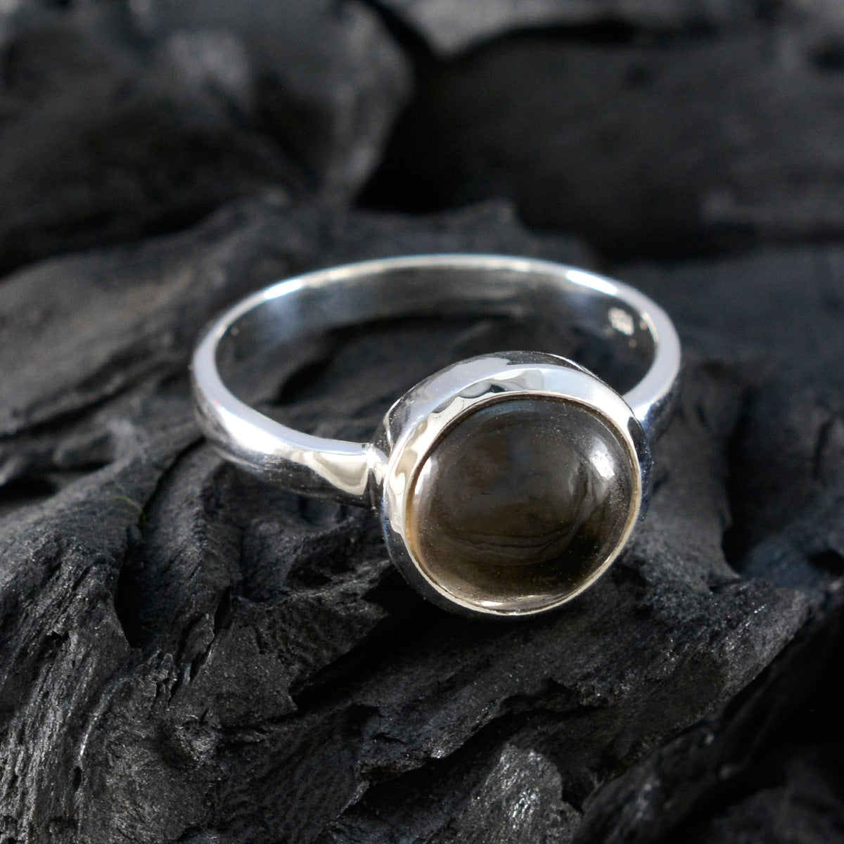 Smoky Quartz Solitaire German 92.5 Silver Brown Gemstones Slim Modern Ring Jewellery