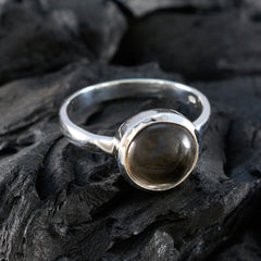 Smoky Quartz Solitaire German 92.5 Silver Brown Gemstones Slim Modern Ring Jewellery