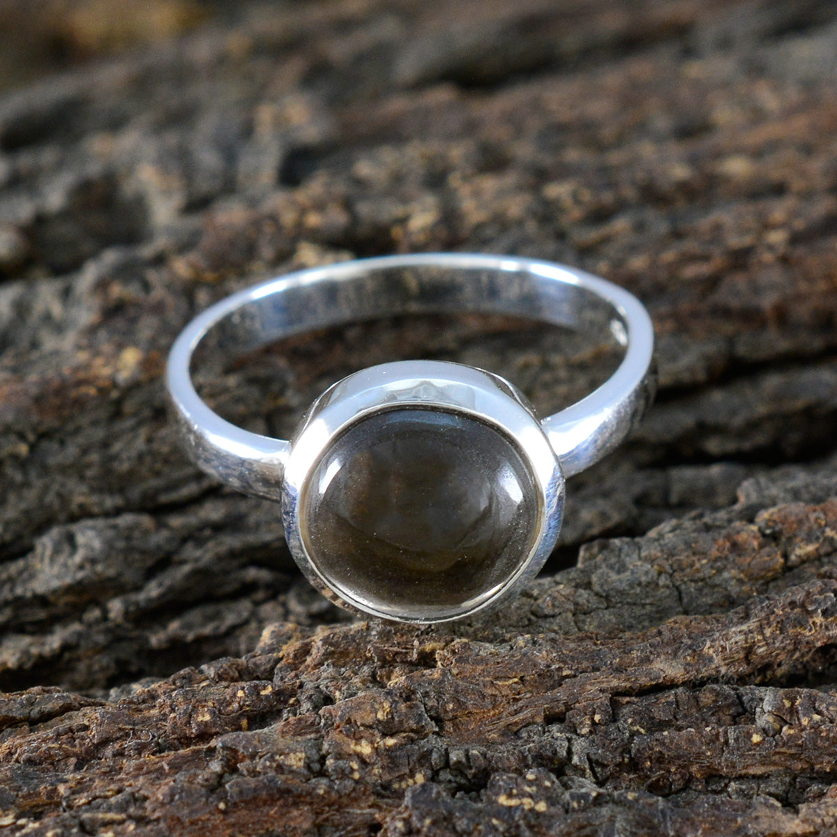 Smoky Quartz Solitaire German 92.5 Silver Brown Gemstones Slim Modern Ring Jewellery