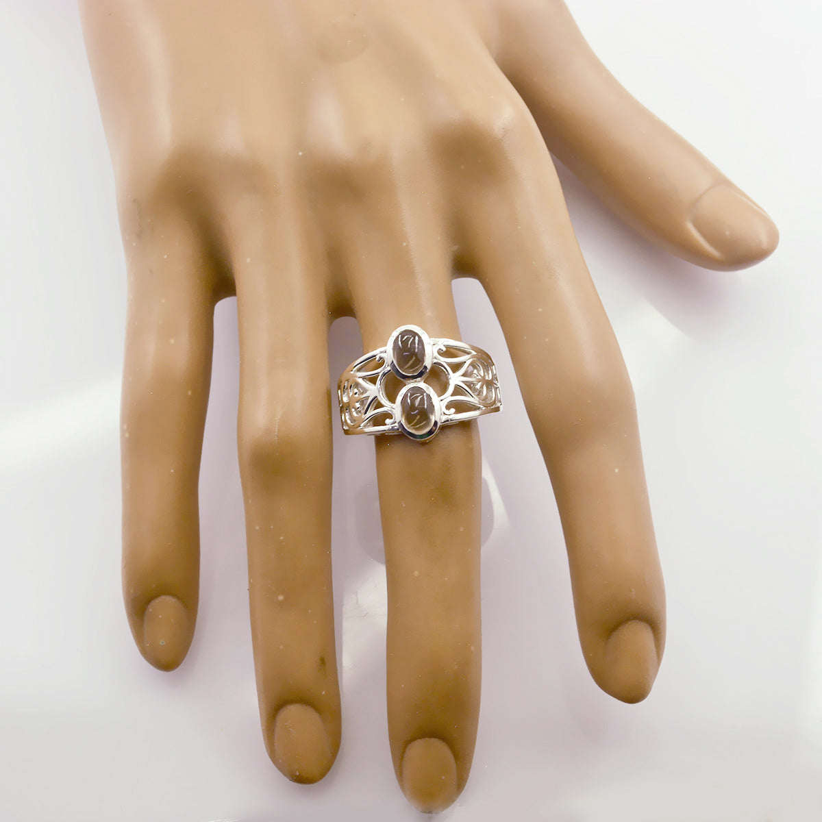 smoky quartz Toi et Moi Spanish 92.5 Silver Brown Gems Classic Filigree Ring Jewelry