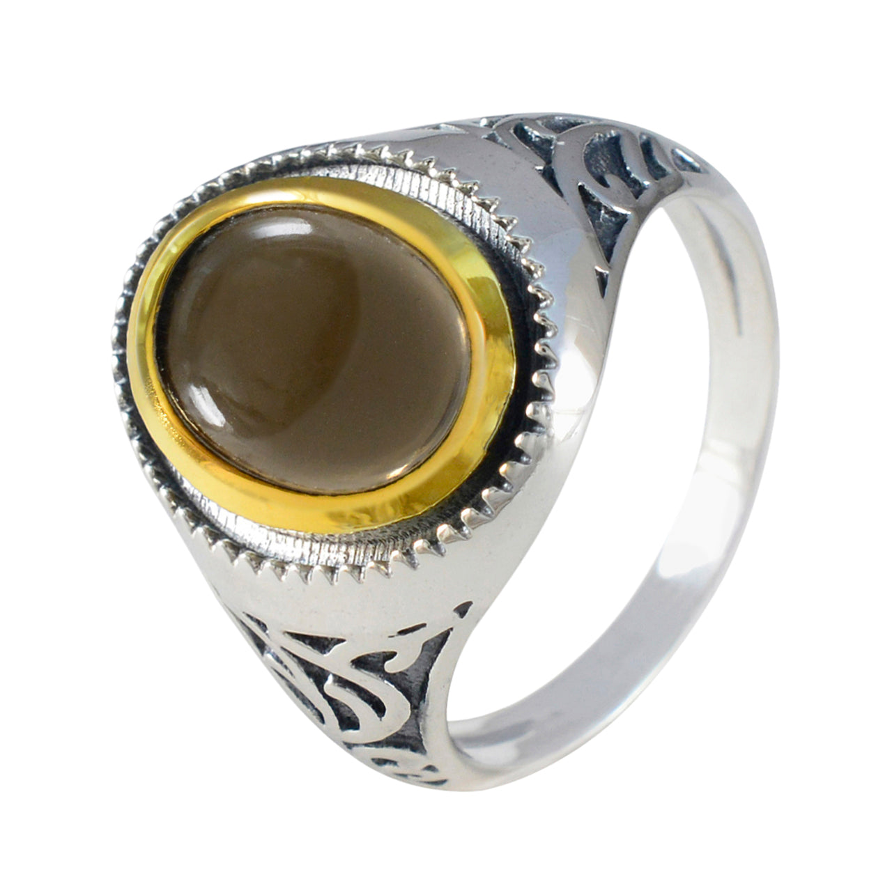 Anello in filigrana accattivante con quarzo fumé solitario in argento sterling 925 spagnolo e gemme marroni Immagine secondaria del prodotto