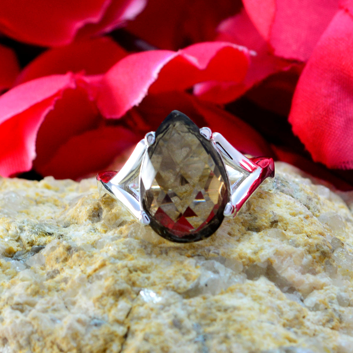 smoky quartz Solitaire Indian 92.5 Silver Brown Gemstone Minimal Engagement Ring Jewellery