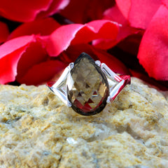 smoky quartz Solitaire Indian 92.5 Silver Brown Gemstone Minimal Engagement Ring Jewellery