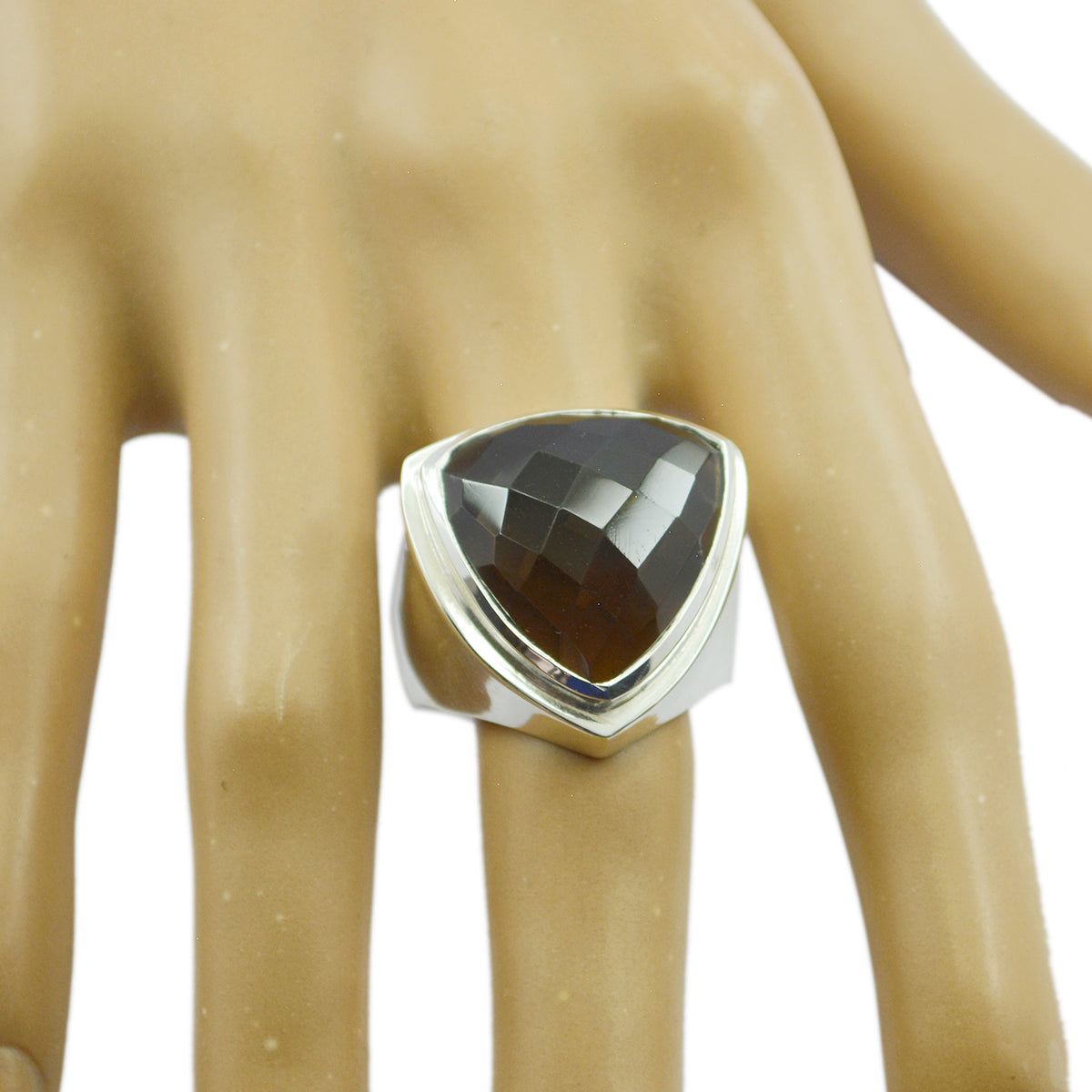 smoky quartz Solitaire Egyptian 92.5 Silver Brown Gems Chunky Cocktail Ring Jewellery
