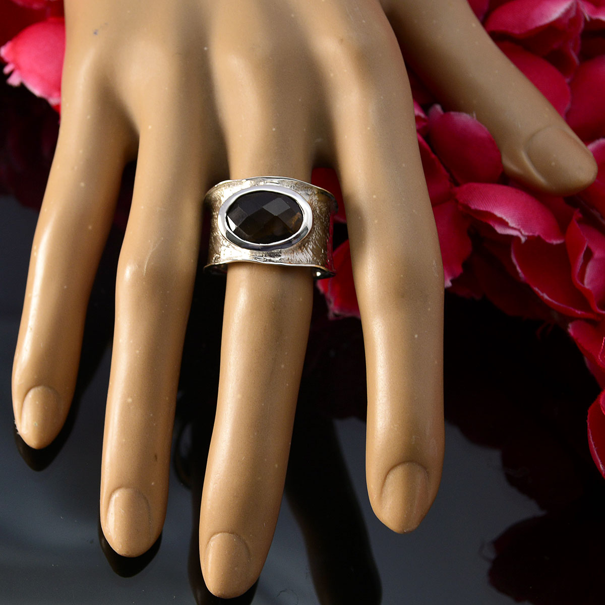 smoky quartz Solitaire German 92.5 Silver Brown Gems Edgy Oversized Band Jewellery