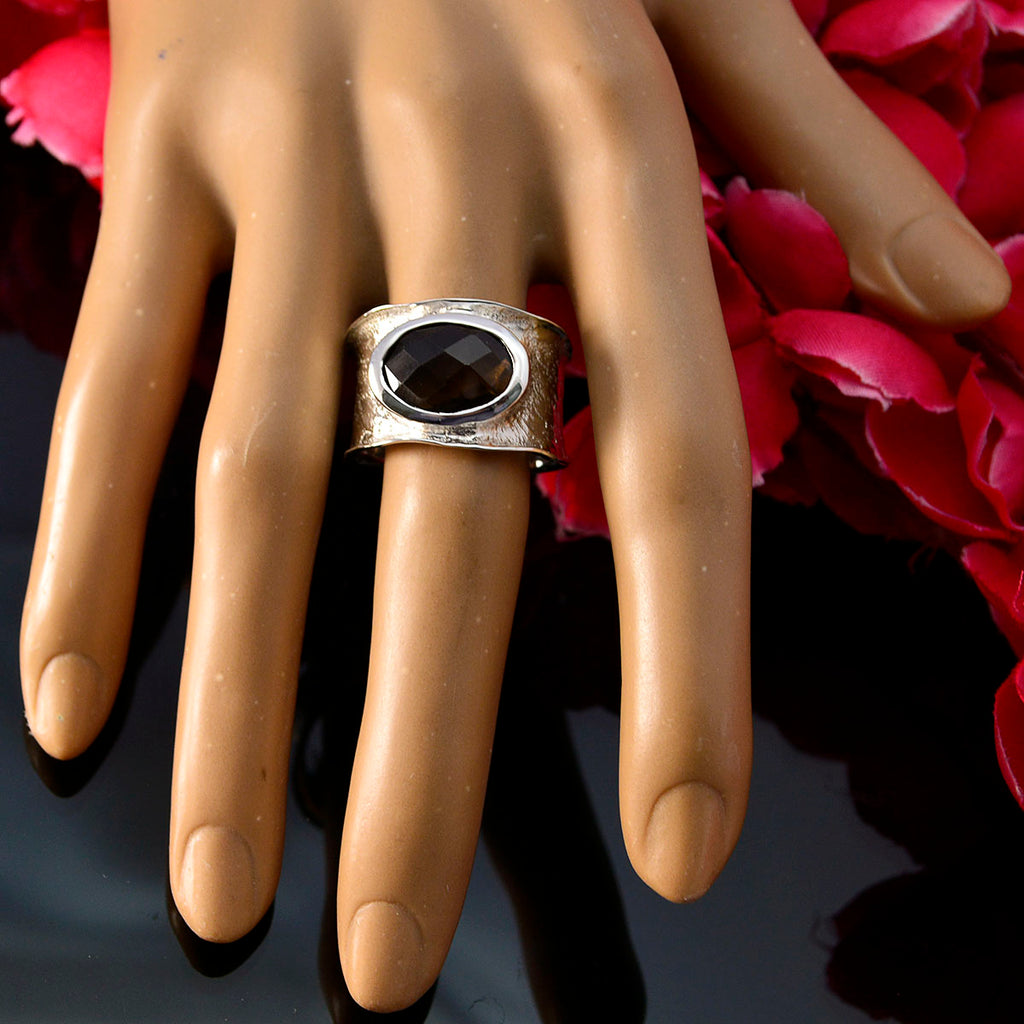 smoky quartz Solitaire German 92.5 Silver Brown Gems Edgy Oversized Band Jewellery