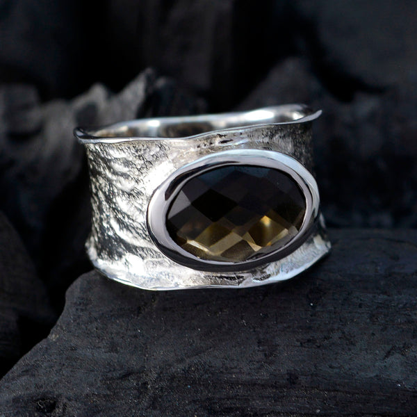 smoky quartz Solitaire German 92.5 Silver Brown Gems Edgy Oversized Band Jewellery