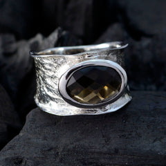 smoky quartz Solitaire German 92.5 Silver Brown Gems Edgy Oversized Band Jewellery