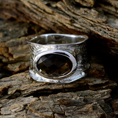 smoky quartz Solitaire German 92.5 Silver Brown Gems Edgy Oversized Band Jewellery