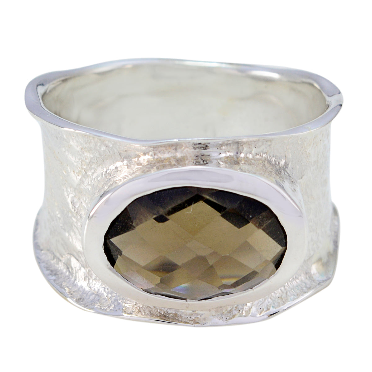 smoky quartz Solitaire German 92.5 Silver Brown Gems Edgy Oversized Band Jewellery